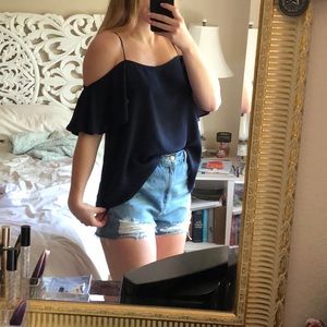 Navy Off-the-shoulder Blouse